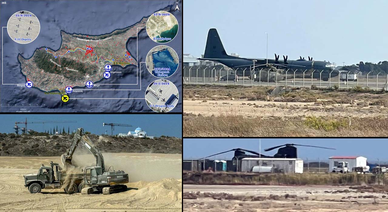 Photos showing the construction of a new base with transport aircraft and helicopters in Southern Cyprus.