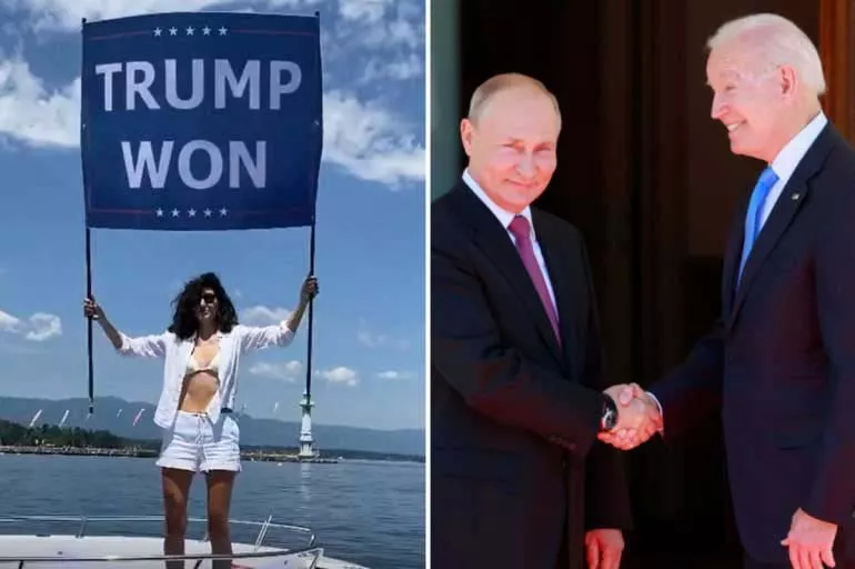 Biden-Putin zirvesini protesto eden bikinili kadın! Kimliği herkesi şaşırttı