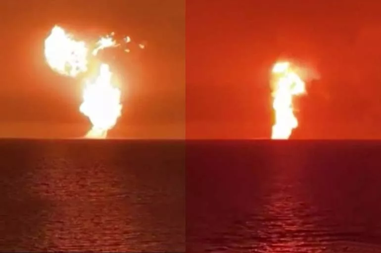 Hazar Denizi'nde patlama! Alevler metrelerce yükseldi