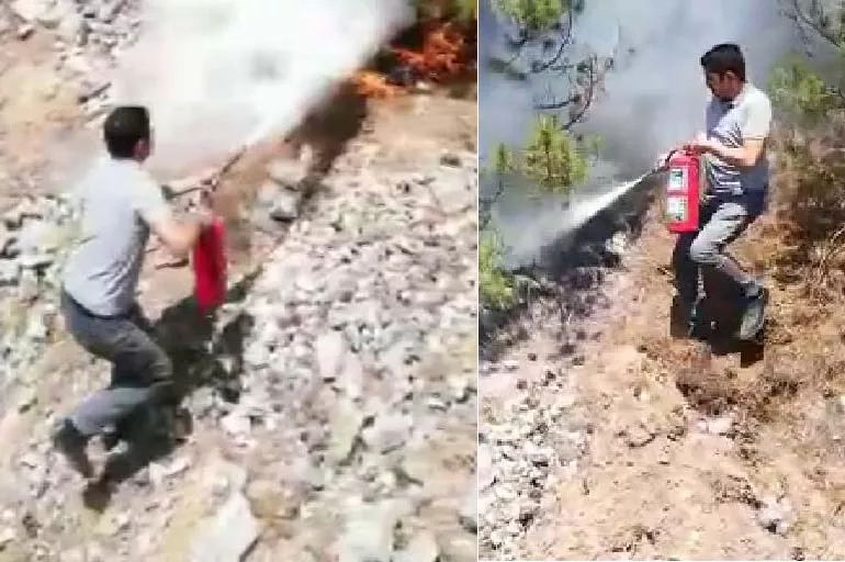 Makinistler treni durdurup ormanda yangın söndürdü