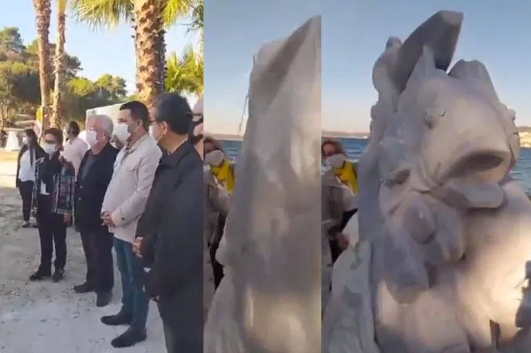 CHP'li Kuşadası Belediyesi'nden fantastik heykel açılışı