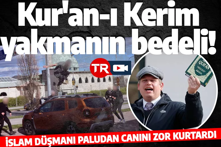 Danimarkalı ırkçı Paludan Kur'an-ı Kerim yakmaya çalışırken saldırıya uğradı! Canını zor kurtardı