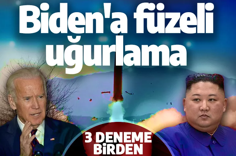 Kuzey Kore'den 3 deneme birden! Biden'ı füzelerle uğurladı