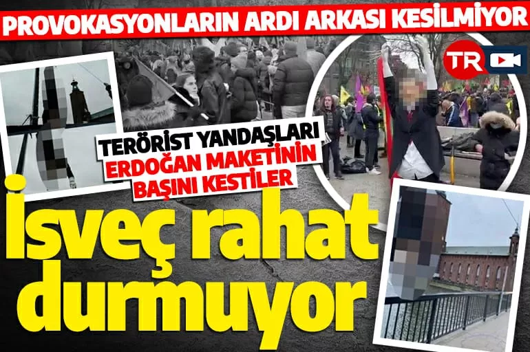 PKK'nın başkenti haline gelen İsveç'ten yeni bir alçaklık daha! Erdoğan'a benzetilen bir maketin başını keserek ipte sallandırdılar