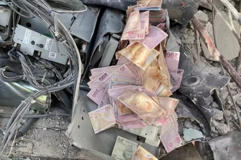 Enkazda bulunan para dolu banka kasası ve ATM yetkililere teslim edildi