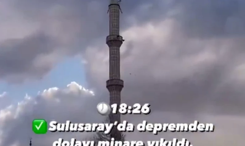 Tokat'ta yürekleri ağızlara getiren depremde bir minare yıkıldı!