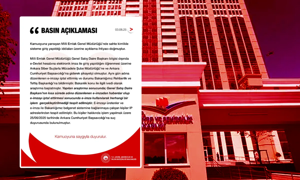 Dijital ihlal girişimi engellendi! Milli Emlak’ta sahte kimlikle sisteme sızmak isteyenlere suç duyurusu!